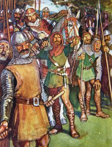 "Locksley pisou para a estação marcada e disparou sua seta", ilustração de "Ivanhoe para meninos e meninas", recontada por Alice Jackson, bar. 1924